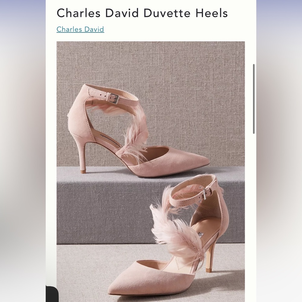 NWT 7.5 Charles David Duvette Heels (pink) w feathers